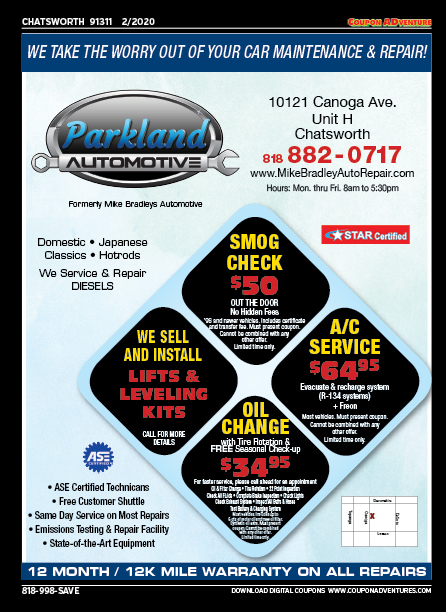 Parkland Automotive, Chatsworth, coupons, direct mail, discounts, marketing, Southern California