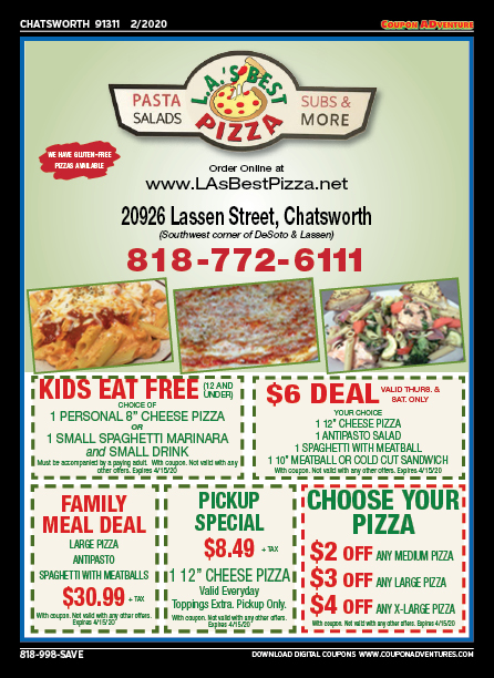 LA's Best Pizza, Chatsworth, coupons, direct mail, discounts, marketing, Southern California