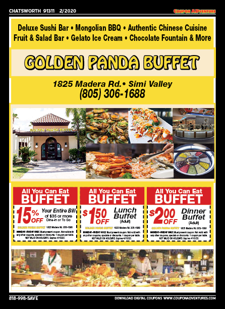 Golden Panda Buffet, Chatsworth, coupons, direct mail, discounts, marketing, Southern California