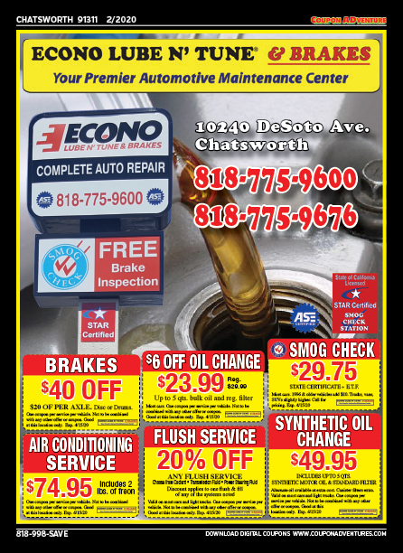 Econo Lube n' Tune & Brakes, Chatsworth, coupons, direct mail, discounts, marketing, Southern California