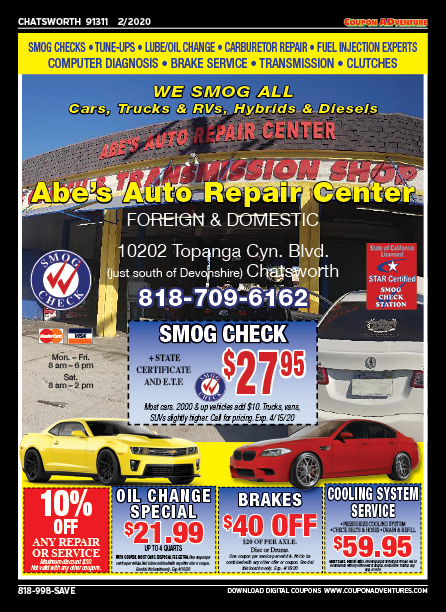 Abe''s Auto Repair Center, Chatsworth, coupons, direct mail, discounts, marketing, Southern California