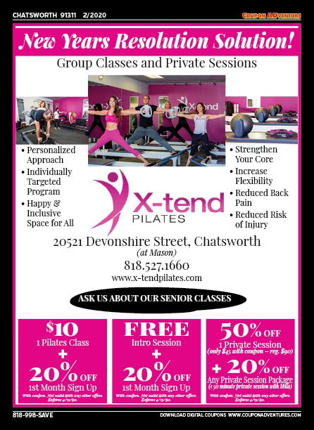 X-tend Pilates, Chatsworth, coupons, direct mail, discounts, marketing, Southern California