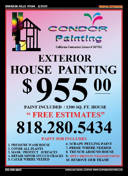 Condor Painting, Granada Hills, coupons, direct mail, discounts, marketing, Southern California