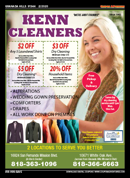 Kenn Cleaners, Granada Hills, coupons, direct mail, discounts, marketing, Southern California