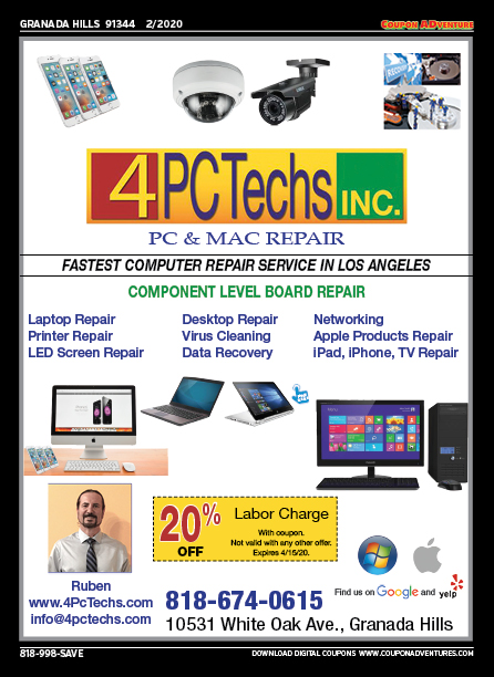 4PCTechs, Granada Hills, coupons, direct mail, discounts, marketing, Southern California