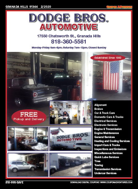 Dodge Bros. Automotive, Granada Hills, coupons, direct mail, discounts, marketing, Southern California
