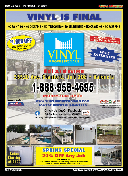 Vinyl Professionals, Granada Hills, coupons, direct mail, discounts, marketing, Southern California