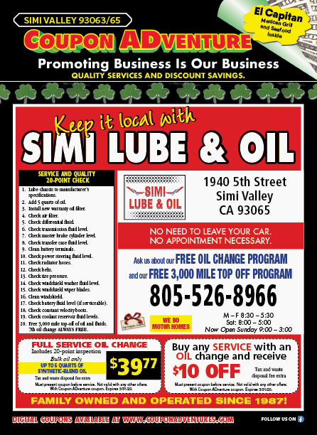 Simi Lube & Oil, Simi Valley, coupons, direct mail, discounts, marketing, Southern California