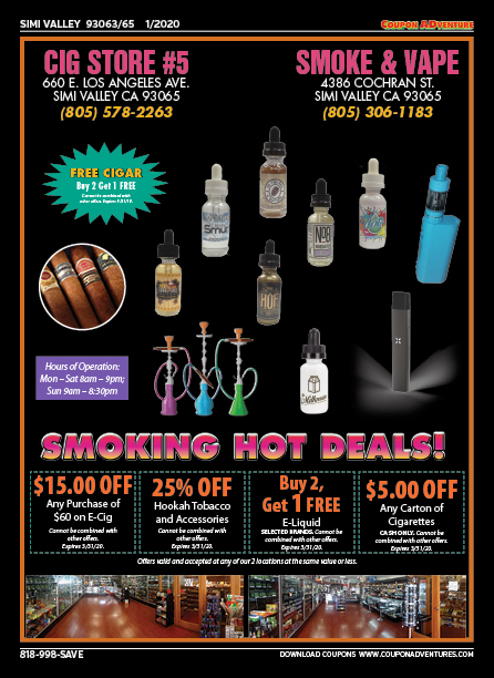 Cig Store #5/Smoke & Vape, Simi Valley, coupons, direct mail, discounts, marketing, Southern California