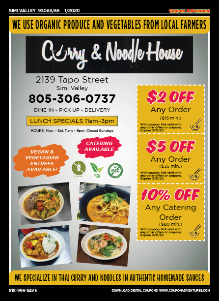 Curry & Noodle House, Simi Valley, coupons, direct mail, discounts, marketing, Southern California