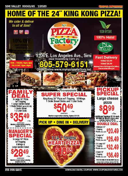 NY Pizza Factory, Simi Valley, coupons, direct mail, discounts, marketing, Southern California