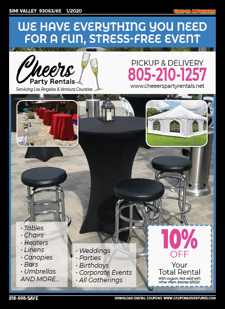 Cheers Party Rentals, Simi Valley, coupons, direct mail, discounts, marketing, Southern California