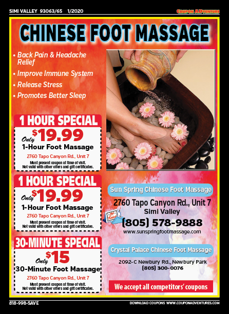 Sun Spring Chinese Foot Massage/Crystal Palace Chinese Foot Massage, Simi Valley, coupons, direct mail, discounts, marketing, Southern California