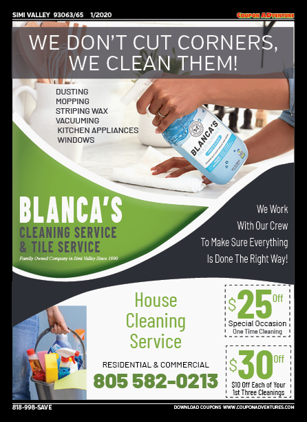 Blanca's Cleaning Service & Tile Service, Simi Valley, coupons, direct mail, discounts, marketing, Southern California