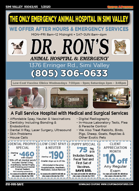 Dr. Ron's Animal Hospital & Emergency, Simi Valley, coupons, direct mail, discounts, marketing, Southern California