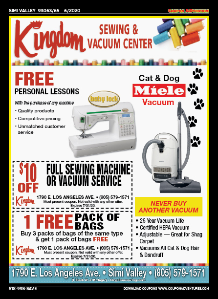 Kingdom Sewing & Vacuum Center, Simi Valley, coupons, direct mail, discounts, marketing, Southern California