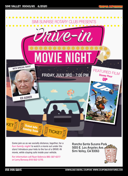 Simi Sunrise Rotary Club Drive-in Movie Night, Simi Valley, coupons, direct mail, discounts, marketing, Southern California