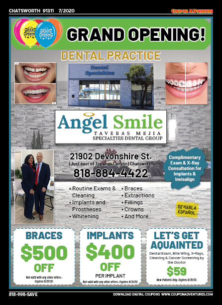 Angel Smile Specialties Dental Group, Chatsworth, coupons, direct mail, discounts, marketing, Southern California