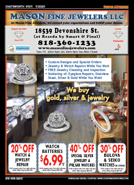 Mason Fine Jewelers, Chatsworth, coupons, direct mail, discounts, marketing, Southern California