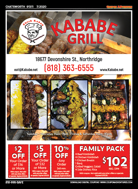 Kababe Grill, Chatsworth, coupons, direct mail, discounts, marketing, Southern California