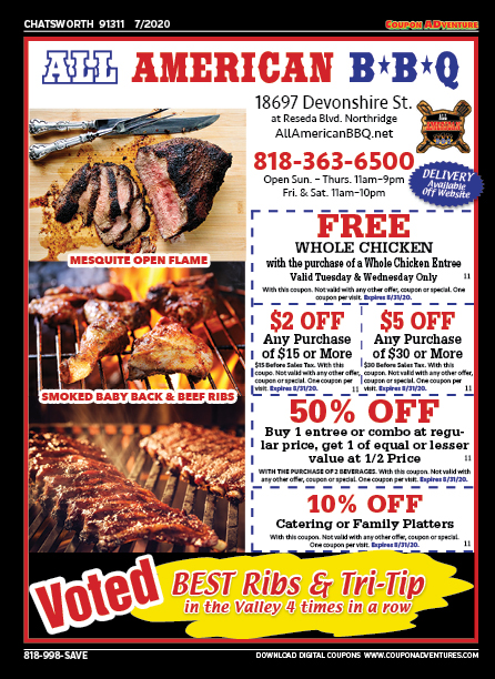 All American BBQ, Chatsworth, coupons, direct mail, discounts, marketing, Southern California