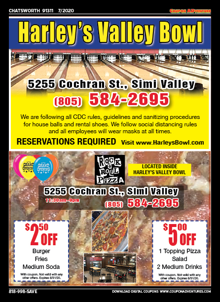 Harley's Valley Bowl, Rock & Roll Pizza, Chatsworth, coupons, direct mail, discounts, marketing, Southern California