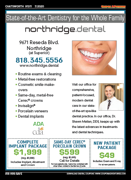 Northridge Dental, Chatsworth, coupons, direct mail, discounts, marketing, Southern California