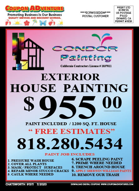 Condor Painting, Chatsworth, coupons, direct mail, discounts, marketing, Southern California