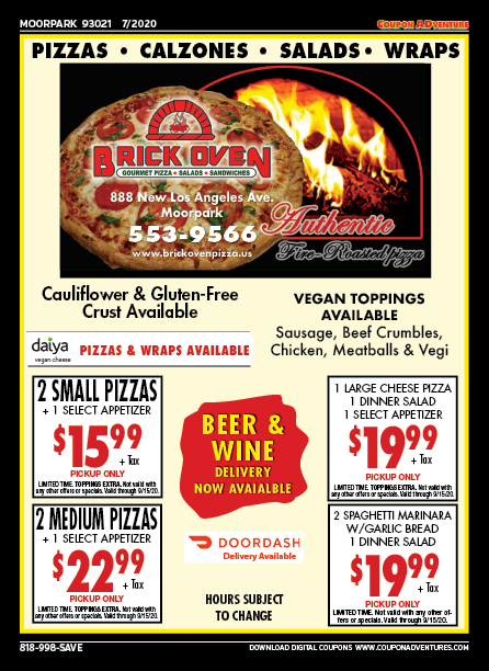 Brick Oven Pizza, Moorpark, coupons, direct mail, discounts, marketing, Southern California