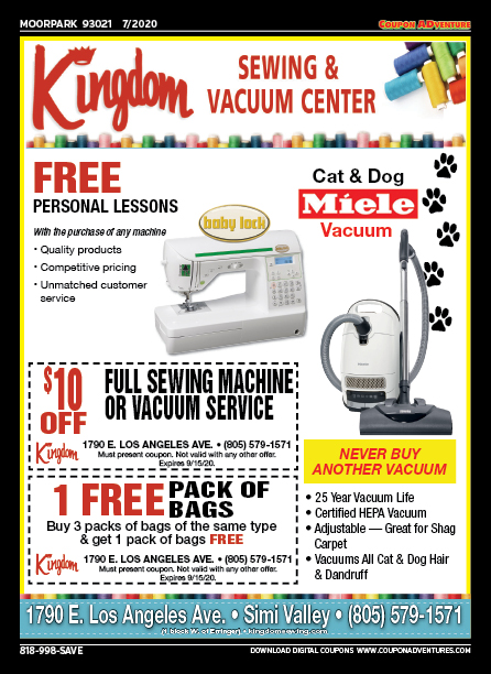 Kingdom Sewing & Vacuum Center, Moorpark, coupons, direct mail, discounts, marketing, Southern California