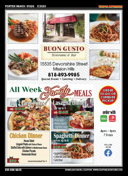 Buon Gusto, Porter Ranch, coupons, direct mail, discounts, marketing, Southern California