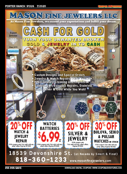 Mason Fine Jewelers, Porter Ranch, coupons, direct mail, discounts, marketing, Southern California