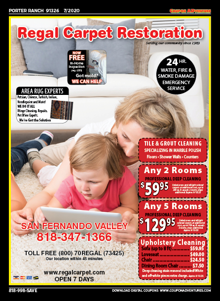 Regal Carpet Restoration, Porter Ranch, coupons, direct mail, discounts, marketing, Southern California