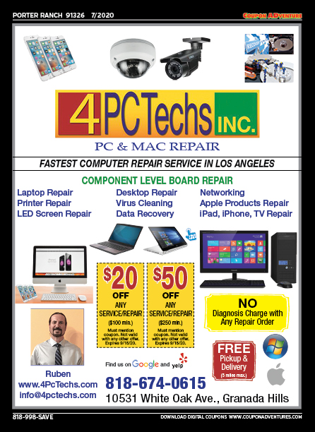 4 PC Techs, Porter Ranch, coupons, direct mail, discounts, marketing, Southern California
