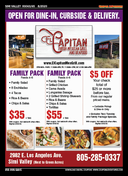 El Capitan Mexican Grill and Seafood, Simi Valley, coupons, direct mail, discounts, marketing, Southern California
