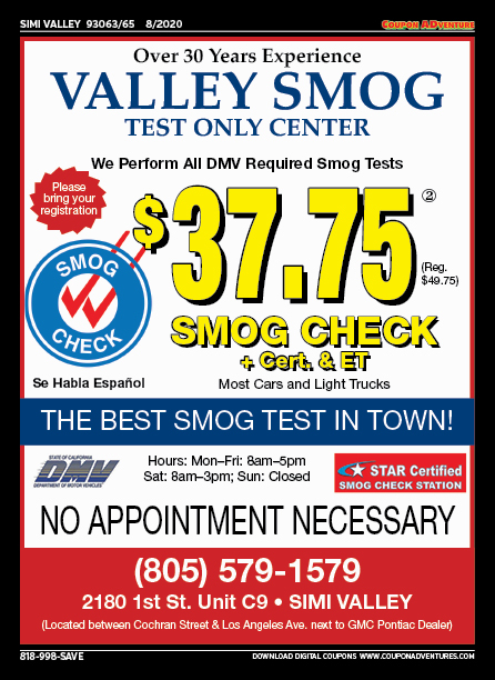 Valley Smog Test Only Center, Simi Valley, coupons, direct mail, discounts, marketing, Southern California