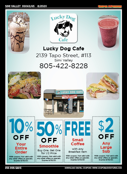 Lucky Dog Cafe, Simi Valley, coupons, direct mail, discounts, marketing, Southern California