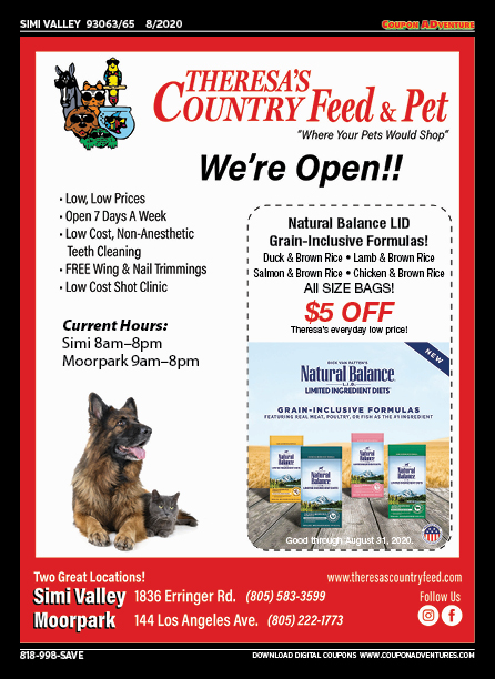 Theresa's Country Feed & Pet, Simi Valley, coupons, direct mail, discounts, marketing, Southern California