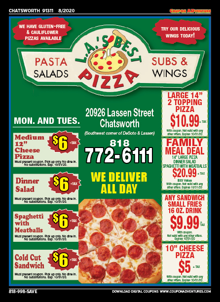 L.A.'s Best Pizza, Chatsworth, coupons, direct mail, discounts, marketing, Southern California