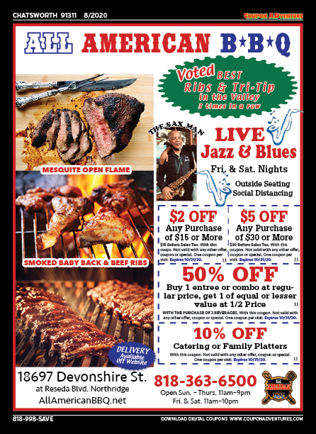 All American BBQ, Chatsworth, coupons, direct mail, discounts, marketing, Southern California