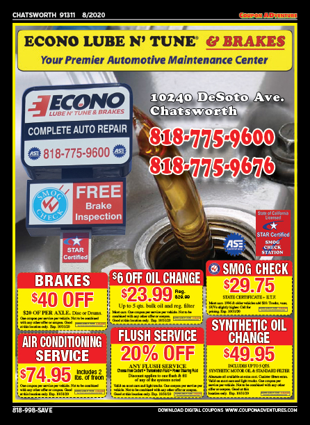 Econo Lube 'n Tune & Brakes, Chatsworth, coupons, direct mail, discounts, marketing, Southern California