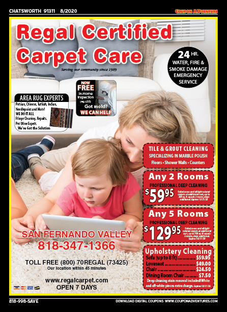 Regal Certified Carpet Care, Chatsworth, coupons, direct mail, discounts, marketing, Southern California
