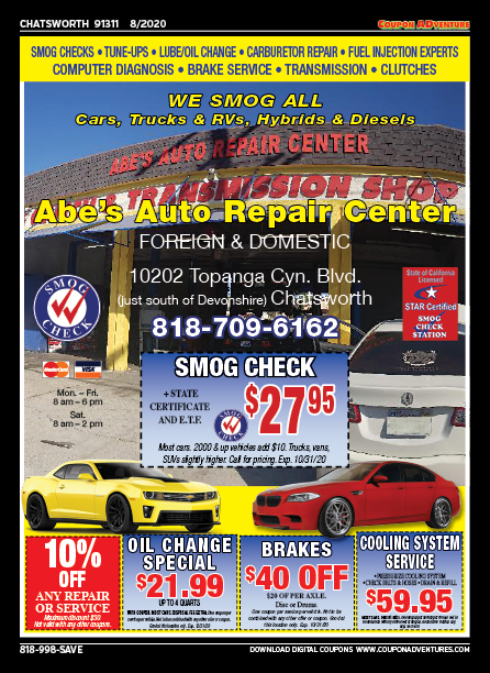 Abe's Auto Repar Center, Chatsworth, coupons, direct mail, discounts, marketing, Southern California