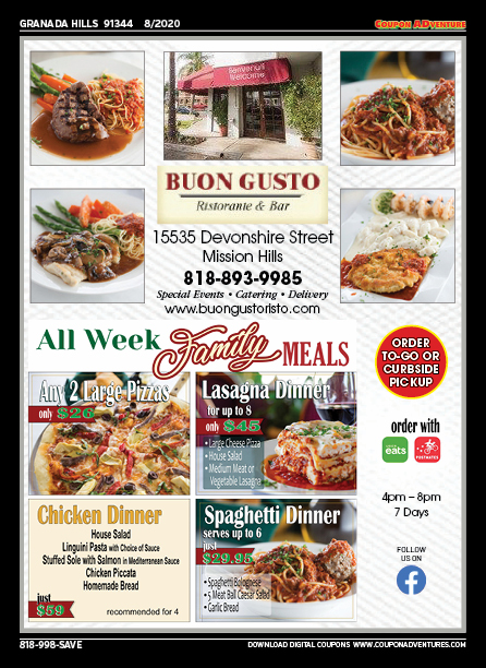 Buon Gusto Ristorante & Bar, Granada Hills, coupons, direct mail, discounts, marketing, Southern California