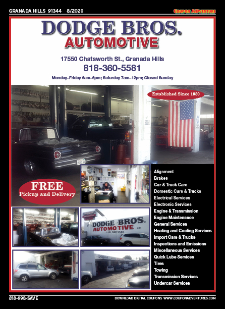 Dodge Bros. Automotive, Granada Hills, coupons, direct mail, discounts, marketing, Southern California