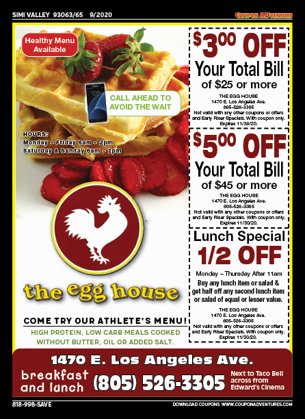 The Egg House, Simi Valley, coupons, direct mail, discounts, marketing, Southern California