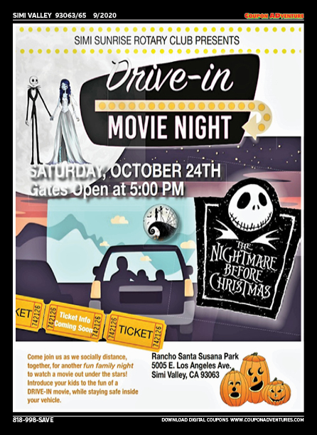Simi Sunrise Rotary Club, Drive-in Movie Night, Simi Valley, coupons, direct mail, discounts, marketing, Southern California