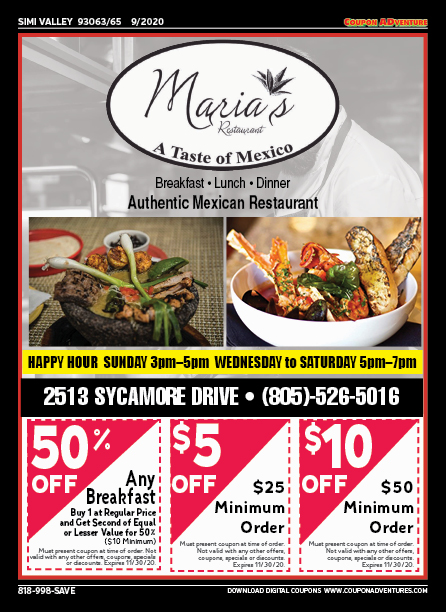 Maria's Restaurant, Simi Valley, coupons, direct mail, discounts, marketing, Southern California