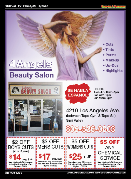 4Angels Beauty Salon, Simi Valley, coupons, direct mail, discounts, marketing, Southern California
