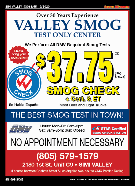 Valley Smog Test Only Center, Simi Valley, coupons, direct mail, discounts, marketing, Southern California